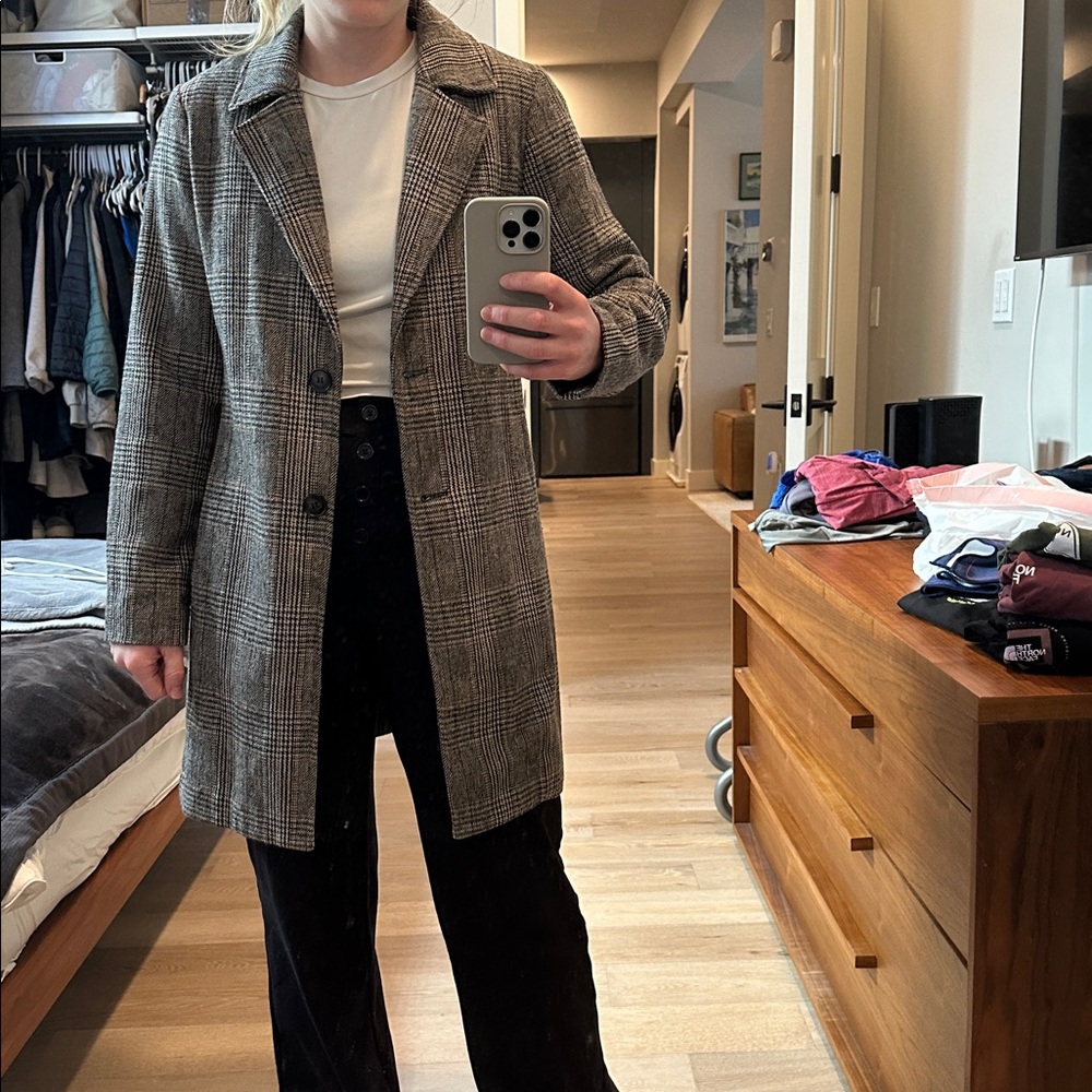 Avec Les Filles Brown Plaid Pea Coat